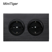 Minitiger Luxurious Black Aluminum Panel 16A Double EU Standard Wall Power Socket Grounded With Child Protective Lock 146 Type 2024 - buy cheap