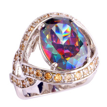 Lingmei wholesale misterioso joyería unisex rainbow oval morganite cz plata Anillo de Color de Tamaño 7 8 9 10 Estilo Del Amor Libre gratis 2024 - compra barato