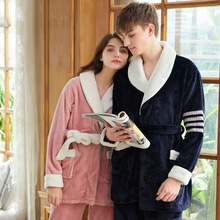 Winter Women Pyjamas Sets Thicken Warm turn-down collar Flannel Long Sleeve Female solid color lace-up couple Sleepwear 2024 - buy cheap