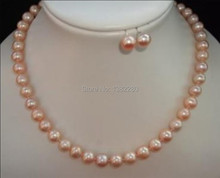 8-9mm Pink pearl necklace and earring set 18inch DIY ! handmade women jewelry making design fashion 2024 - buy cheap