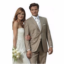 Two Buttons Groomsmen Notch Lapel Groom Tuxedos Khaki Mens Suits Wedding Best Man (Jacket+Pants+Tie+Hankerchief) B735 2024 - buy cheap