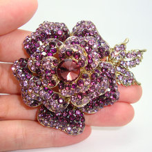 TTjewelry New Retro Elegance Gold Tone Rose Flower Leaf Brooch Pin purple Rhinestone Crystal 2024 - buy cheap