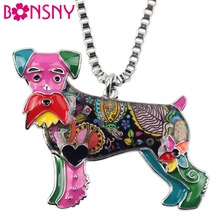 Bonsny Alloy Enamel Schnauzer Dog Necklace Pendant Chain Collar Elegant Animal Jewelry For Women Girls Pet Lovers Gift Wholesale 2024 - buy cheap