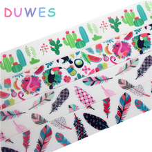 DUWES 1.5'' 50yards feather cactus printed grosgrain Ribbon Accessory hairbow headwear decoration DIY Wholesale 38mm D1008 2024 - buy cheap