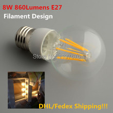 New Arrival!!! Filament LED Bulb 360 Beam Angle E27 LED Bulb Lamp 8W 860Lumens AC220V LED Bulb 100pcs/lot Fedex/DHL Free Ship!!! 2024 - buy cheap