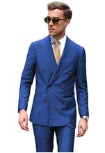 Novidade blazer masculino 2 peças estilo smoking azul royal (jaqueta + calça + gravata) 2024 - compre barato