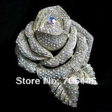 3" Zinc Alloy Clear Rhinestone Crystal Large Rose Bridal/Wedding Brooch pin 2024 - buy cheap