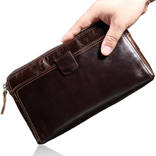 New Fashion Business Men's Long Wallets Natural Real Leather Male 100% Cow Genuine Leather Cash Purses Clutch Men Card Holders 2024 - buy cheap