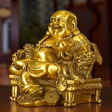 Lucky Maitreya Statue Feng Shui Ornaments Open Light Pure Copper Crafts Treasures Wealth Buddha Home Car Decoration 2024 - buy cheap