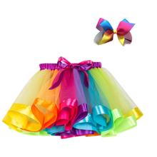 Arloneet Girls Kids Rainbow fluffy skirt best seller Tutu Party Dance Ballet Toddler Baby Costume Skirt+Bow Hairpin Set l0731 2024 - buy cheap