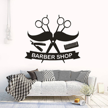 Barber Shop Logo Wall Sticker Mustache Design Vinyl Wall Decal Hair Salon Decor Hiarcut Murals Barbershop Window Decal AY1412 2024 - buy cheap