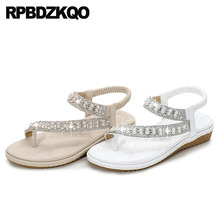 Wedding Women Sandals Flat Summer 2021 Crystal Diamond Big Size Plus Slip On Bridal White Wide Fit Bling Pearl Toe Ring Shoes 2024 - buy cheap