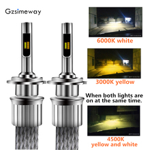 2X Tricolor car led H4 headlight H11 h1 HB3 9005 H7  H3 hb4 H27 H9 9004 9007 880 50W 3000k 4300K 6000K H8 LED fog lamps 12V-24V 2024 - buy cheap