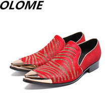 Couro italiano dos homens vestido sapatos vintage metal apontou toe chaussure homme luxo masculino festa formal brilho sapatos de casamento apartamentos 2024 - compre barato