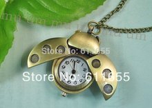 Free shipping,hot,wholesale,10pcs New arrival bronze necklace Chain Pendant quartz mini Beetle Pocket Watch for women gift WP177 2024 - compra barato