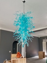Turquoise Hand Blown Glass Chandelier Luxury Living Room Lights LED Long Chain Pendant Lamps for New House Decoration 2024 - buy cheap