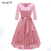 Vestido de noiva com decote em v, por atacado, roupa feminina curta, rosa, com rendas 2024 - compre barato
