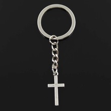 Fashion Double Sided Cross 13x27mm Pendant 30mm Key Ring Metal Chain Silver Color Men Car Gift Souvenirs Keychain Dropshipping 2024 - buy cheap