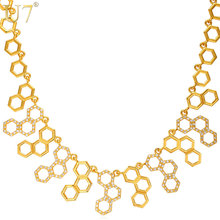 U7 Hexagonal Jewelry New Trendy Molecule Necklace For Women Gold Color Party Statement H2O Necklace  N546 2024 - buy cheap