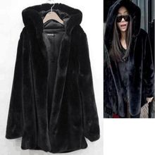 B Winter Autumn Women Hooded Faux Fur Coat Fashion Warm Long-sleeved Loose Black Coat Female Flocking Cotton Jacket Coat 2024 - buy cheap