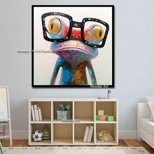 Pinturas al óleo de lienzo acrílico pintadas a mano, Rana colorida con gafas grandes, decoración divertida para habitación de niño, arte de pared de Animal abstracto moderno 2024 - compra barato