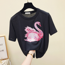 2022 Summer Woman Casual Short Sleeve O Neck Sequined T-shirt Women's Tee Tees Students Cotton Tops A739 2024 - buy cheap