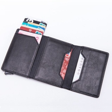 Mini billetera magnética de cuero PU con bloqueo RFID para hombre y mujer, tarjetero de aleación de aluminio con cremallera, monedero 2024 - compra barato