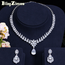 BeaQueen High Quality Cubic Zirconia Stone Wedding Jewellery Water Drop Bridal Earrings Necklace Sets for Women JS125 2024 - купить недорого