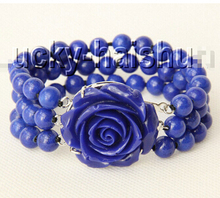 Pulsera redonda de lapislázuli para mujer, 8 ", 3 filas, 8mm, 18KGP, j9181, joyería de boda para mujer 2024 - compra barato