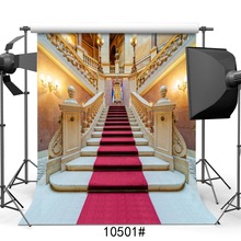 Fondo fotográfico de vinilo con escalera de palacio dorado, alfombra roja para boda, niños, Baby Shower, Retrato, sesión fotográfica 2024 - compra barato