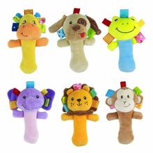 0M+  Soft Animal Baby Toy Ring Bell Baby Plush Rattle Squeaker Rod Cute Cartoon Animal Musical Dog Frog Monkey Lion Plush Toy 2024 - buy cheap