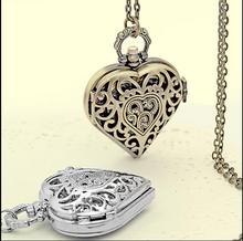 Fashion Silver Bronze Heart Shape Long Necklace Pendant Women Girl Vintage Quartz Pocket Watch Hollow Steampunk Lover's Gift 2024 - buy cheap