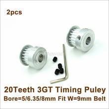 2pcs 20 Teeth 3GT Timing Pulley  Bore 5/6.35/8mm Fit GT3 Timing Belt W=9mm 20T 20Teeth 3GT Timing Belt Pulley 20-3GT 2024 - buy cheap