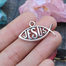 set of 10, jesus fish charms, Bronze and silver metal charms, 27mm x 10mm, christian charms, fish charms 2024 - buy cheap