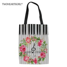 Twoheartsgirl Fashion Youth Girls Linen Tote Bags Music Printing Ladies Summer Beach Bag Women Large Capacity Canvas Handbags 2024 - buy cheap