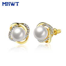 MNWT Simulated-Pearl Earrings For Women Fashion Crystal Stud Earring Gold Color Wedding Jewelry Party Gift Pendientes Mujer Moda 2024 - buy cheap