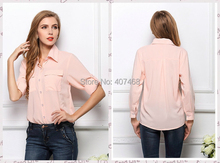 New Hot sale ! Women long-sleeved chiffon blouse collar long shirt two pockets casual Turn-down Collar chiffon blusas tops S--XL 2024 - buy cheap