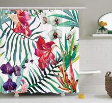 Tropical Wild Orchid Flowers with Palm Leaves Print Exotic Style Nature Artwork Fabric Bathroom Shower Curtain 2024 - buy cheap