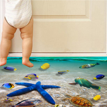Pegatinas impermeables para el suelo del delfín 3D, adhesivos de pared de estrella de mar para baño, azulejos para decoración de habitación de niños, 60cm x 90cm 2024 - compra barato
