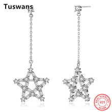 100% 925 Sterling Silver Star Zircon Flash Drill Dangle Earrings for Women Wedding Long Fringed Tassel Elegant Jewelry Oorbellen 2024 - buy cheap