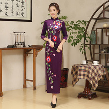 Alta qualidade veludo flor vestido tradicional feminino elegante cheongsam manga comprida tendência nacionais vestido chinês qipao 6 2024 - compre barato