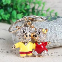 Lovely Double Lover Pig Flower Crystal Rhinestone Charm Pendant Purse Bag Car Key Ring Chain Creative Wedding Valentine's Gift 2024 - buy cheap