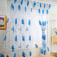 Vines Leaves Tulle Door Window Curtain Drape Panel Sheer Scarf Valances Drapes In Living Room Home Decor Sheer Voile Valances 2024 - buy cheap