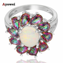 Dez peças de luxo projeto De Cristal Místico Branco Opal de fogo de Prata Carimbado Anéis moda jóias EUA Tamanho #6 #7 #7.5 #8 #9 #10 OR711A 2024 - compre barato