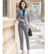 Blazer feminino cinza, calça de trabalho para mulheres, roupa de trabalho, estilo de uniforme de escritório, primavera e verão 2024 - compre barato