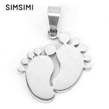 Simsimi baby foot Pendants stainless steel Jewelry for men women charms both sides mirror polished wholesale 10pcs 2024 - buy cheap