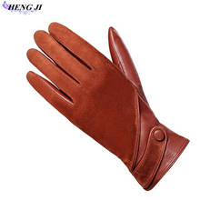 Women's leather gloves, sheepskin, touch screen, high quality, fashion, warm, plush, driving leather gloves, free shipping 2024 - buy cheap