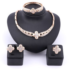 Conjunto de joias full strass dourado, acessórios africanos para casamento, pulseira, colar, brincos, anéis 2024 - compre barato