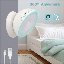 360 ° светодиодный ночник USB Перезаряжаемый с PIR настенный светильник для внутреннего гардероба, спальни, кухонного шкафа, лестничный светильник 2024 - купить недорого