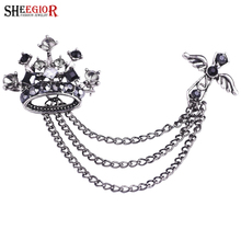 SHEEGIOR Vintage Rhinestone Crown Cross Brooch Pins Men's Fashion Jewelry Badge 3-Layers Tassels Brooches for Women Accessories 2024 - buy cheap